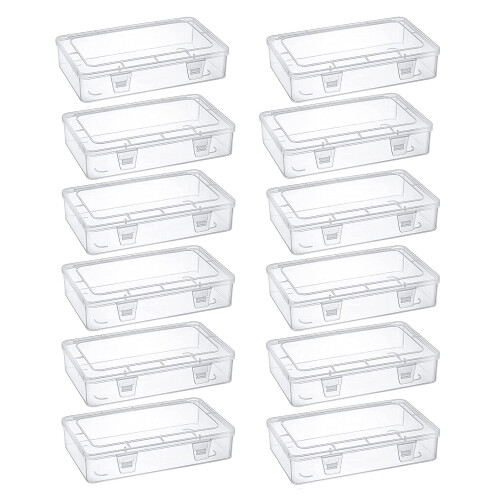 12-Pack Clear Plastic Storage Containers, 8 x 5 x 1.75 Inch Empty Hinged Box, Stackable Organizer 1