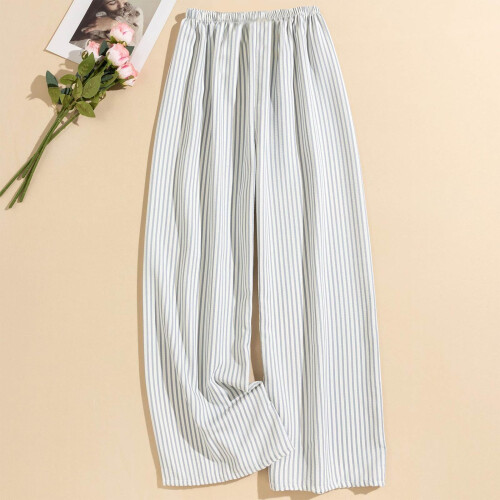 Women's Striped High-Waisted Sleep Pants Gray 2