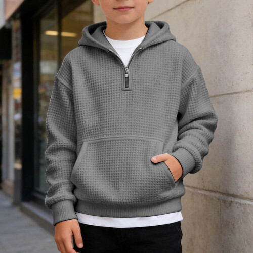 Boys Quarter Zip Knit Hoodie Soft Fleece Pullover 1