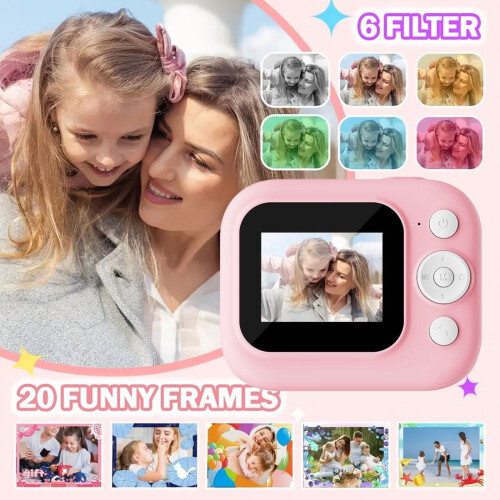 Kids Instant Print Camera Pink 1080p Video Multi-Color 2