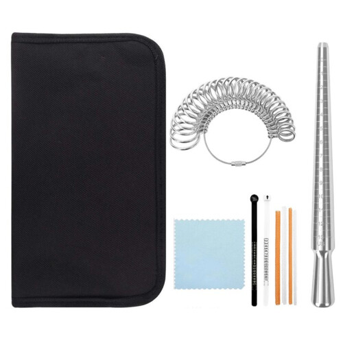 10 Pcs Ring Sizer Measuring Tool Set Includes Ring Sizer Gauge, Ring Mandrel,,Jewelry Polishing Cloth 1