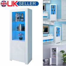 160cm Tall Display Cabinet Sideboard Cupboard High Gloss Doors w/ LED Lights UK