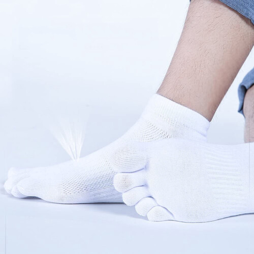 Men's Cotton Toe Socks Low-Cut 5-Pair White 1