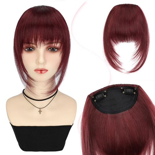 Wine Red Synthetic French Bangs Clip-On Extensions 1