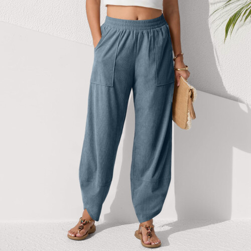 Women's Casual Cropped Pants Navy Blue Size S 1