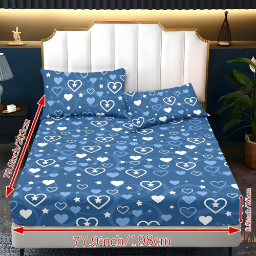 Twin Sheet Set Soft Cooling Polyester Blue Star Pink Heart 1