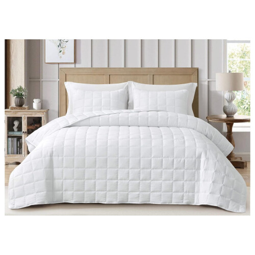 Branson White King Quilt Set Stone-Washed Microfiber 3-Piece 1