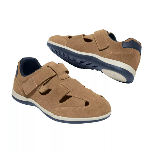 (7.5 UK, Beige) Atlas For Men Mens Split Leather Hook and Loop Sandals 1