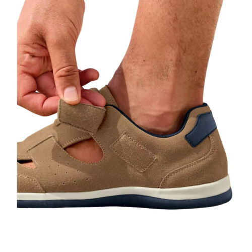 (7.5 UK, Beige) Atlas For Men Mens Split Leather Hook and Loop Sandals 2