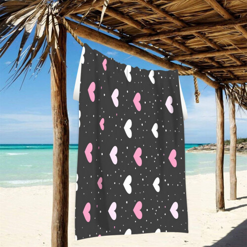 Valentine's Day Heart Print Oversized Microfiber Beach 1