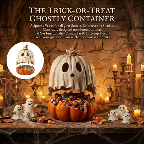 Halloween Pumpkin Candy Container Resin Glow Face Decor with Lid 1