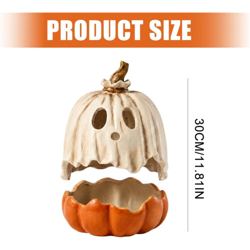 Halloween Pumpkin Candy Container Resin Glow Face Decor with Lid 2