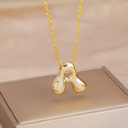 Bubble Letter Initial Necklace Silver Gold 2