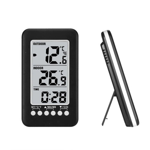 Digital Thermometer Meter with Clock Function Outdoor Indoor LCD Wireless Temperature Thermometers Weather Station 2