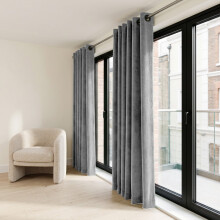 (46 x 90 (116cm x 229cm), Grey) Moonlight Crushed Velvet Curtains for Bedroom & Living Room Eyelet Ringtop Ready Made Drapes