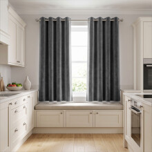 (66 x 54 (168cm x 137cm), Charcoal) Moonlight Crushed Velvet Curtains for Bedroom & Living Room Eyelet Ringtop Ready Made Drapes