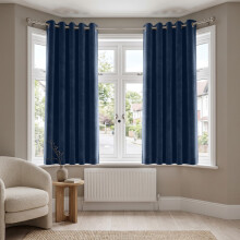 (46 x 54 (116cm x 137cm), Navy Blue) Moonlight Crushed Velvet Curtains for Bedroom & Living Room Eyelet Ringtop Ready Made Drapes