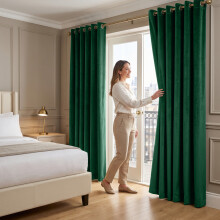 (66 x 90 (168cm x 229cm), Emerald Green) Moonlight Crushed Velvet Curtains for Bedroom & Living Room Eyelet Ringtop Ready Made Drapes