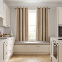 (66 x 54 (168cm x 137cm), Beige Cream) Moonlight Crushed Velvet Curtains for Bedroom & Living Room Eyelet Ringtop Ready Made Drapes