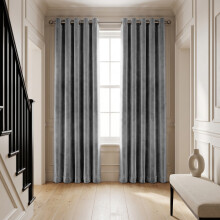 (66 x 72 (168cm x 183cm), Grey) Moonlight Crushed Velvet Curtains for Bedroom & Living Room Eyelet Ringtop Ready Made Drapes
