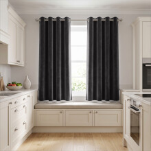 (66 x 54 (168cm x 137cm), Black) Moonlight Crushed Velvet Curtains for Bedroom & Living Room Eyelet Ringtop Ready Made Drapes