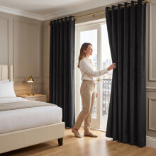 (66 x 90 (168cm x 229cm), Black) Moonlight Crushed Velvet Curtains for Bedroom & Living Room Eyelet Ringtop Ready Made Drapes