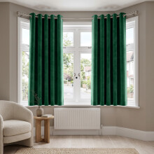 (46 x 54 (116cm x 137cm), Emerald Green) Moonlight Crushed Velvet Curtains for Bedroom & Living Room Eyelet Ringtop Ready Made Drapes