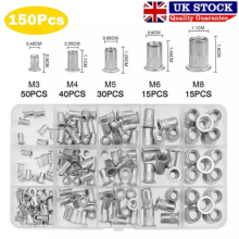 150Pcs Rivet Nut Flat Head Threaded Insert Aluminum Steel Nutsert Set M3-M8 Kit