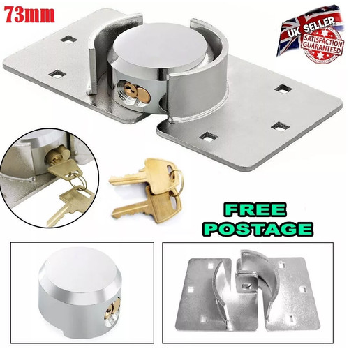 Heavy Duty 73mm Round Padlock Hasp Set Shutter Door Shed Lock Security Chrome UK