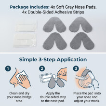 4pcs Gray Soft Comfort Nose Pads for Ventilator Masks, Cut-To-Size Adjustable CPAP Mask Nose Support Guard,