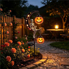Halloween Garden Solar Lights Skull & Pumpkin Moon Auto Off Pumpkins Skeletons Lantern Decor Outdoor Lawn Iron