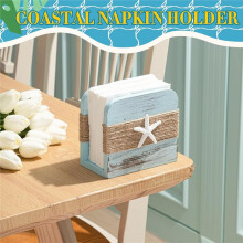 Natural Wooden Napkin Holder Upright for Kitchen Dining Room Table Decor - Beach Style