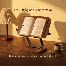 Heavy Book Stand with Expandable Page Holders Adjustable 360 Rotating Base Ergonomic Black Walnuts Storage Tray