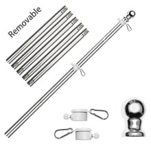 Flaggstång för Utomhus Silver 6FT Flaggstångs Kit med Trasselfria Flaggstångringar Rostfria Stål Flaggstänger