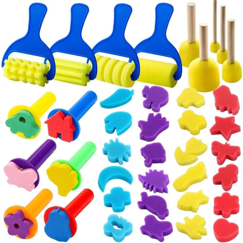 39pcs Paint Sponge Brushes Set, Bulk Assorted Shapes Foam Stampers and Rollers, Art  Tools for DIY, Classroom