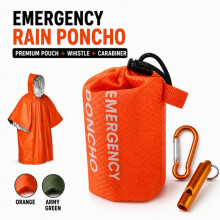 Kits de Poncho de Pluie D'Urgence + Sac de Rangement + Sifflet + Mousqueton Couverture de Pluie Portable Imperméable pour le Camping et la Randonnée