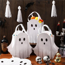 5er-Pack Halloween-Geister-Papiertüten, Weiße Einfache Goodie-Bags für Süßigkeiten, Halloween-Party-Tüten