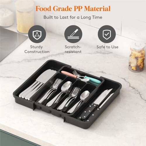 2pcs Silverware Organizer - Expandable Kitchen Drawer Organizer for Utensils, Cutlery, and More 1