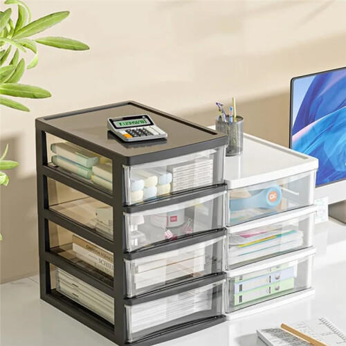 Clear Desktop Storage Box with Drawer - Heightened Table Organizer for Home & Cosmetics White 3-Layer 1