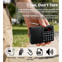 Tragbares AM FM SW Digital Pocket Radio & MP3 Musikspieler mit Wiederaufladbarem Akku und Tastenabstimmung B