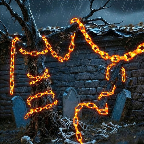 Halloween Solar LED Chain Lights Halloween Plastic Chain Lights Props Chains with 8 Lighting Modes String Lights B 1