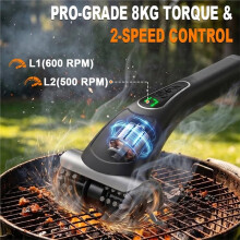 Brosse Électrique à Gril Sans Fil, Brosse de Nettoyage de Gril BBQ Rechargeable à Long Manche avec Double Vitesse, Protection Contre les
