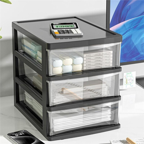 Clear Desktop Storage Box with Drawer - Heightened Table Organizer for Home & Cosmetics White 4-Layer 2
