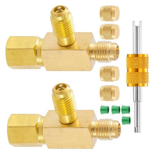 Quick Coupler Access Tee, 1/4'' Valves Core Quick Coupler Tee Adapter with Swivel Connector for Gauge Deep Vacuum Pump 1