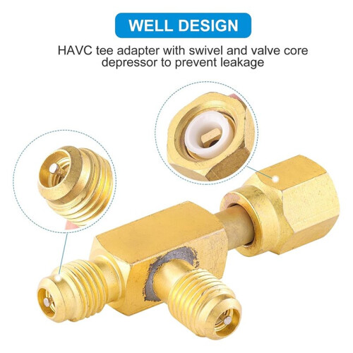 Quick Coupler Access Tee, 1/4'' Valves Core Quick Coupler Tee Adapter with Swivel Connector for Gauge Deep Vacuum Pump 2