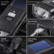 Solar-Powered Horn Headlight Bike Light with LCD Display for Cycling for Night Road Cycling and Urban Commuting