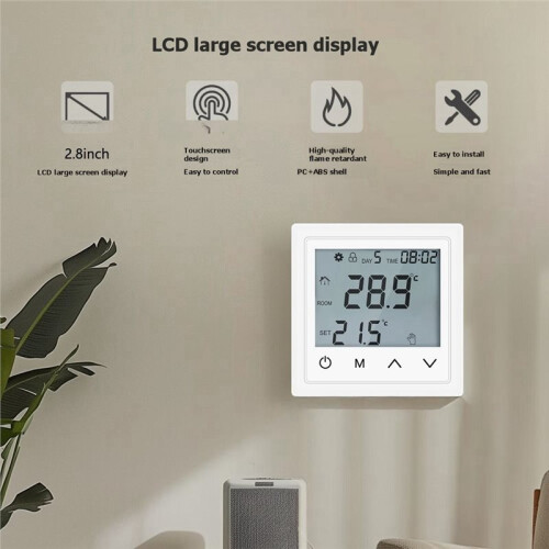 Programmable Floor Heating Thermostat Touch Screen Electric Heat Temperature Controller with Child Lock Timing Function 2