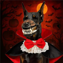 Scary Dog Muzzle for Halloween,Hilarious Dog Costume Muzzle with Large Horror Teeth, Covering Party Comedy 38CM