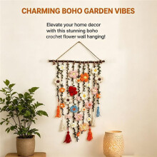Handmade Crochet Flower Vine Wall Hanging, Boho Floral Wall Art for Home Bedroom Decor