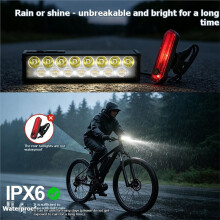 2000 Lumen Wiederaufladbares Fahrradlicht-Set, Fahrrad-Frontscheinwerfer + Rücklicht für Sicheres Nachtfahren im Gebirge